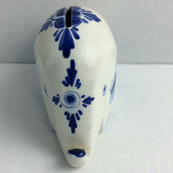 Hand Painted Delfts Blue 186 Vintage Elephant Bank - Picture 2 of 7